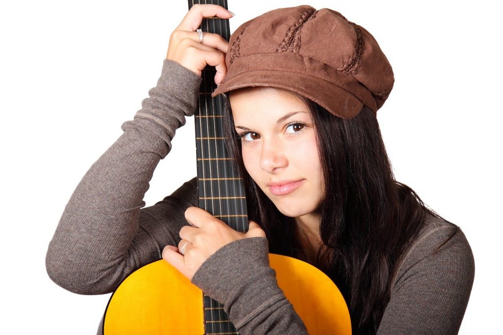 acoustic guitar, cute, female