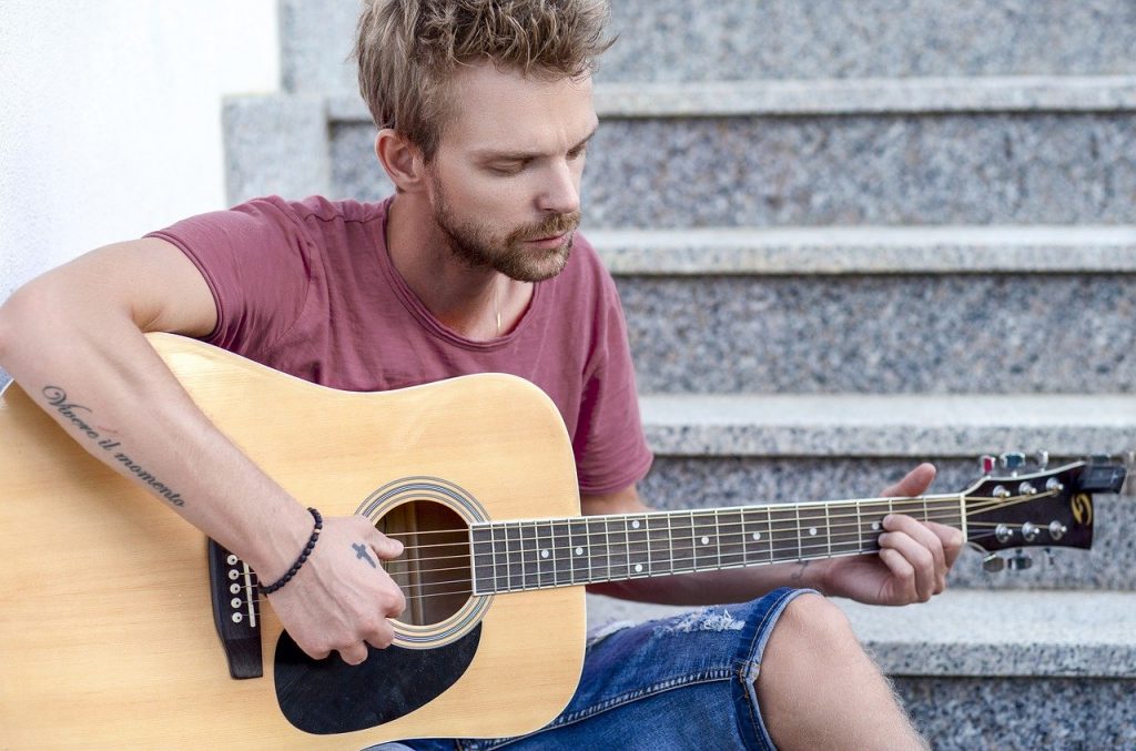 guitar, man, music