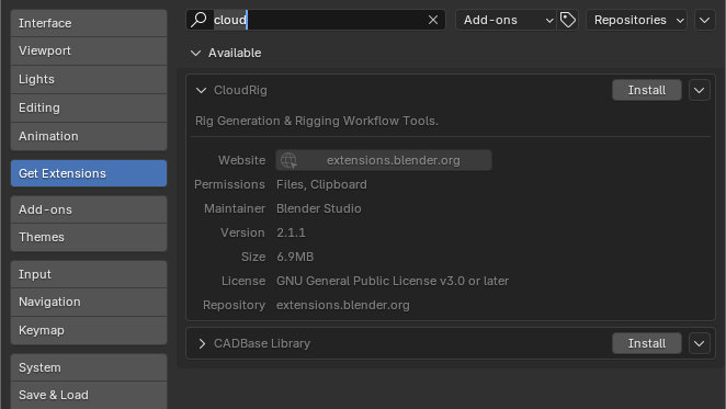 Extensions Manage in Blender