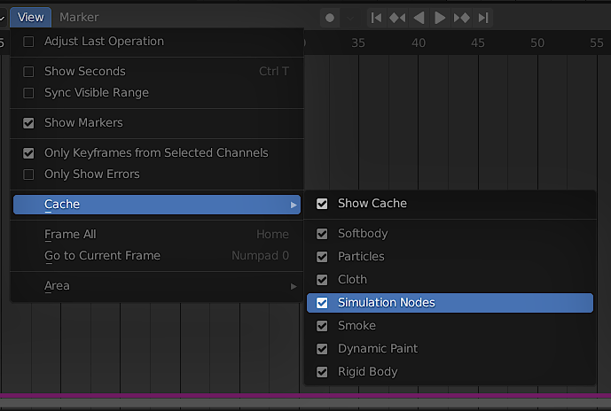 Visualization of Simulation Nodes cache in the Timeline editor