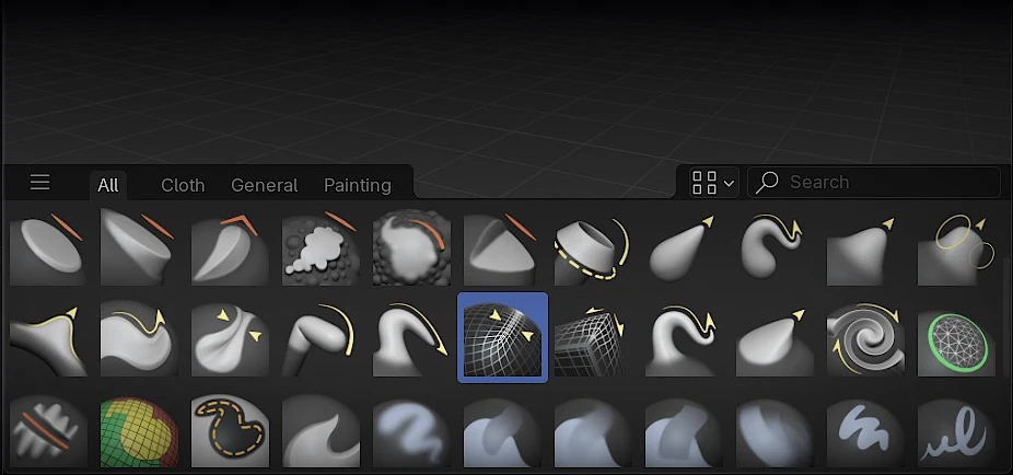 Sculpt Mode Asset Shelf in Blender 4.3