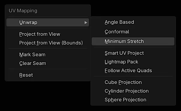 Blender 4.3 UV Unwrap menu